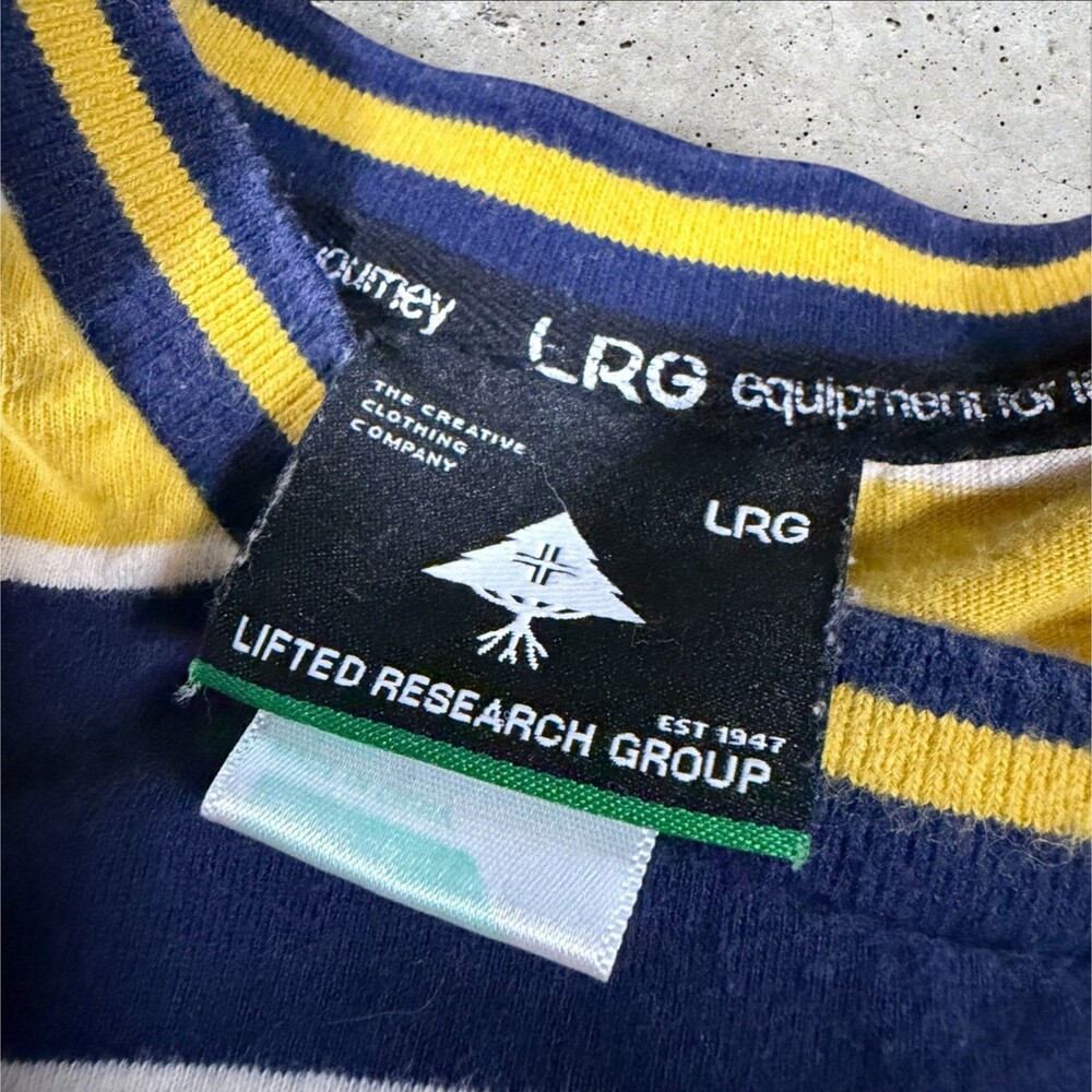 LRG Lifted Research Group Striped T Shirt Mens 3XL Navy Yellow Skate - Picture 7 of 8